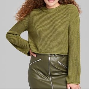 WILD FABLE - TARGET ~ M ~ Cropped Boxy Knit Sweater in Moss Green